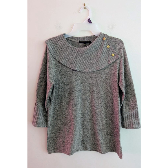 Women's Adrienne Vittadini Cowl-Neck Sweater Size S Gray/Tan - Picture 1 of 8